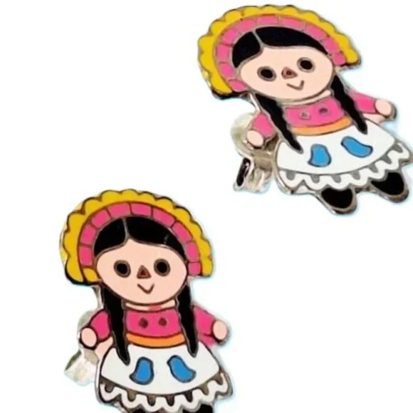 Sterling Silver and Enamel Post Earrings Mexican Lelé - Picture 2 of 4